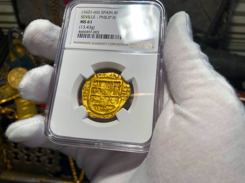 Spain 4 Escudos 1621-65 "Brute Style" NGC 61 Pirate Gold Coins 8