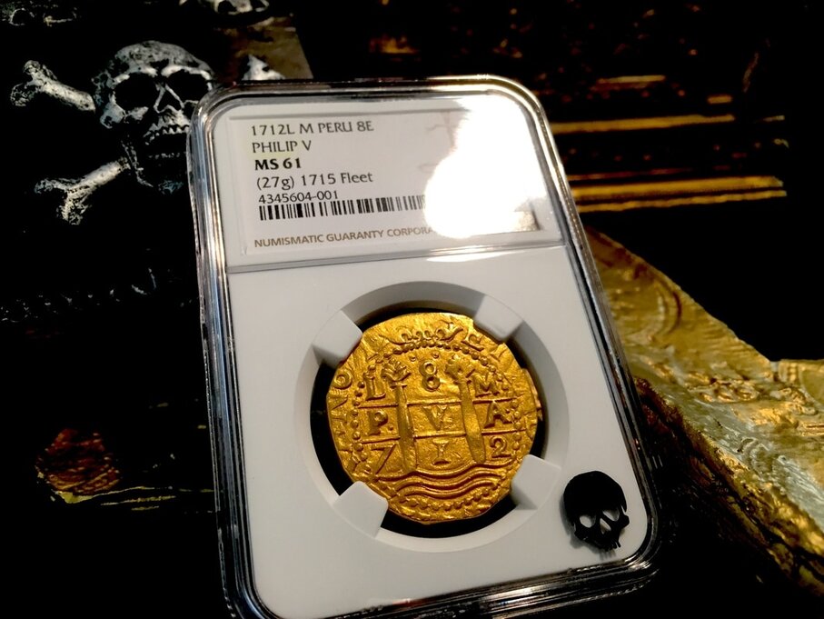 Peru 8 Escudos 1712 "1715 Plate Fleet Shipwreck" NGC 61 Double Date!