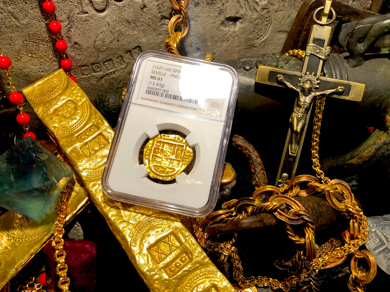 Spain 4 Escudos 1621-65 "Brute Style" NGC 61 Pirate Gold Coins 22