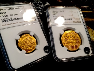 Peru  8 Escudos  1712  "1715 Plate Fleet Shipwreck"  NGC 61  Double Date! 13
