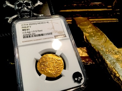 Mexico  4 Escudos  1714-20  "1715 Plate Fleet Shipwreck"  NGC 61  Full Crown! 4