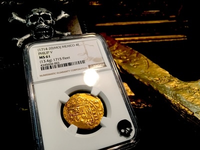 Mexico  4 Escudos  1714-20  "1715 Plate Fleet Shipwreck"  NGC 61  Full Crown! 6