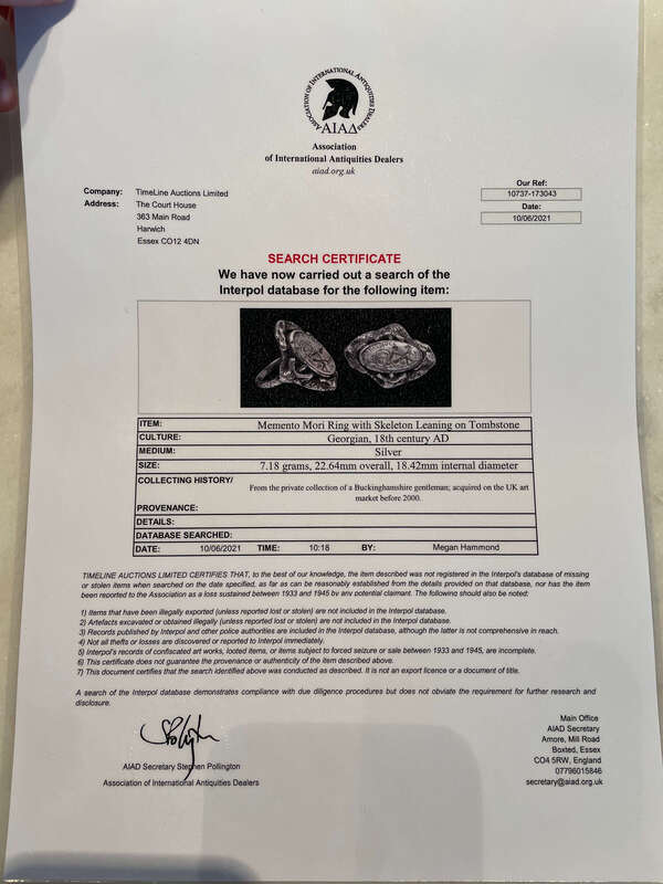 18th Century Georgian Ring Skeleton at Tomb "RIP" w/ Snakes 4