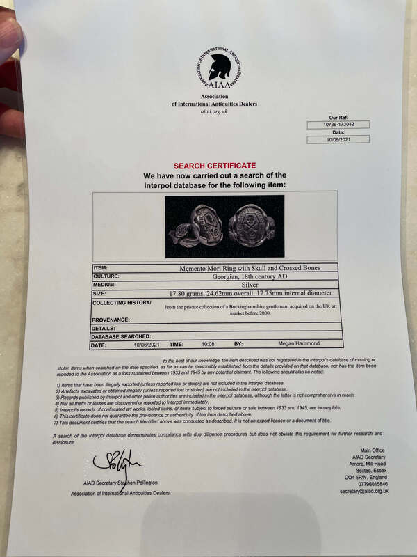 Memento Mori Georgian 18th Century Skull and Bones Ring 5