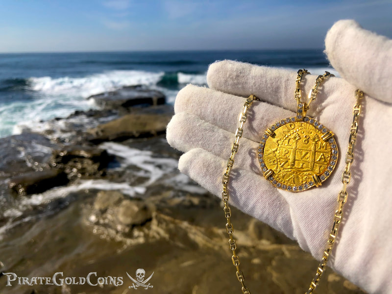 Peru 8 Escudos 1711 from the Fleet Shipwreck with Diamond Gold Bezel! 13