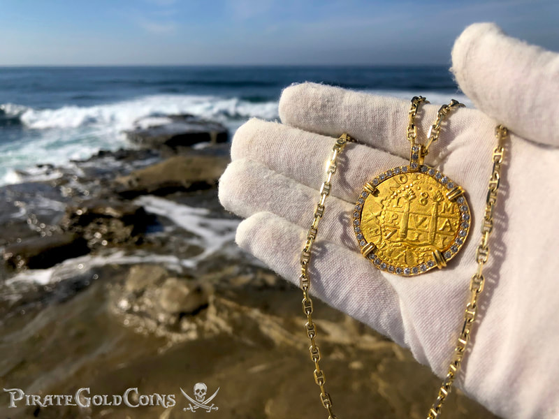 Peru 8 Escudos 1711 from the Fleet Shipwreck with Diamond Gold Bezel! 2