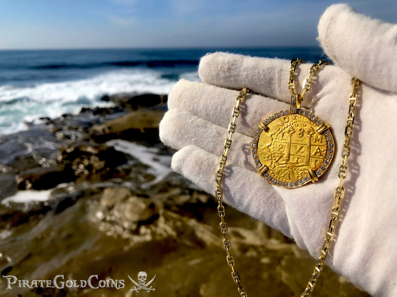 Peru 8 Escudos 1711 from the Fleet Shipwreck with Diamond Gold Bezel! 17