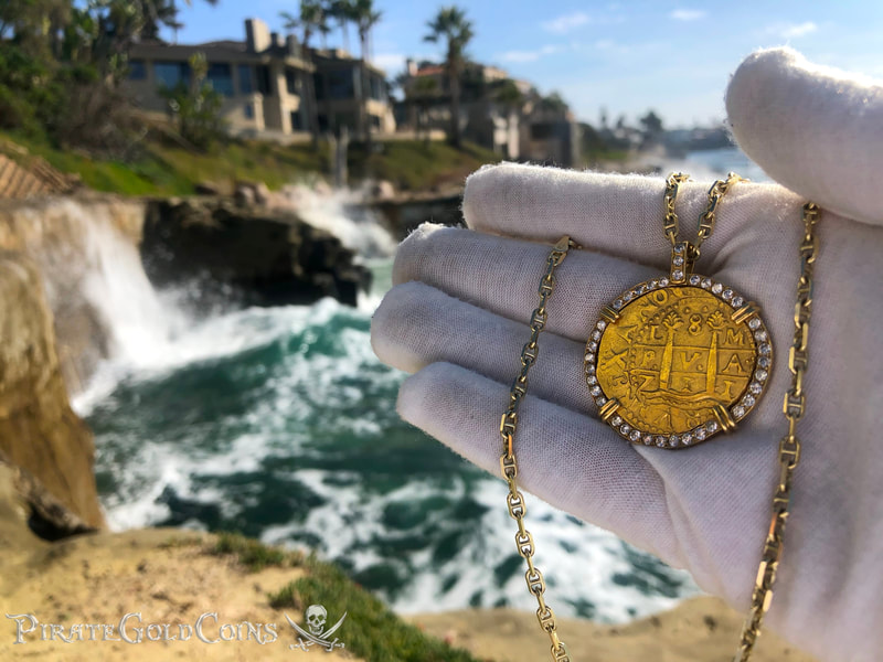 Peru 8 Escudos 1711 from the Fleet Shipwreck with Diamond Gold Bezel! 5