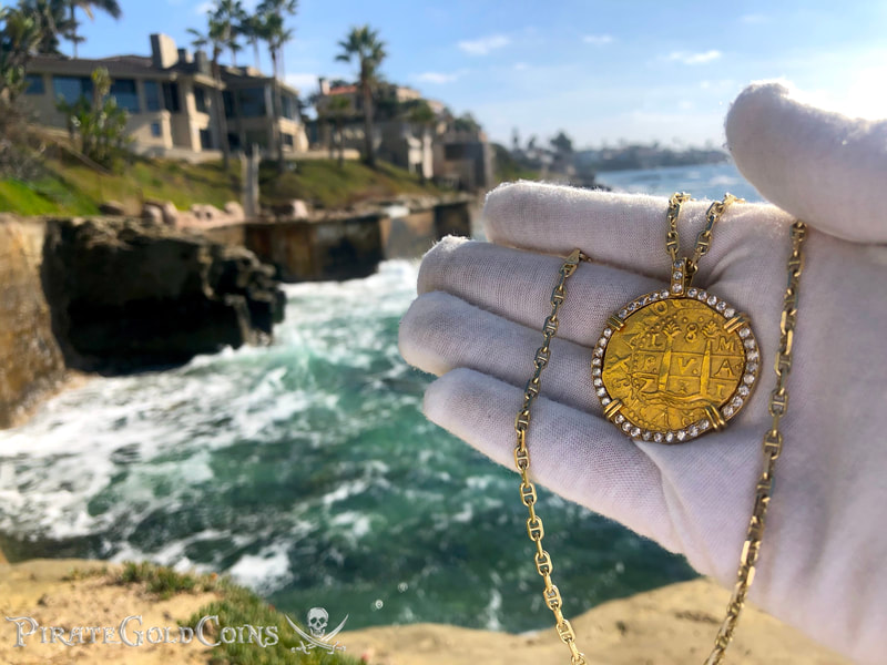 Peru 8 Escudos 1711 from the Fleet Shipwreck with Diamond Gold Bezel! 22