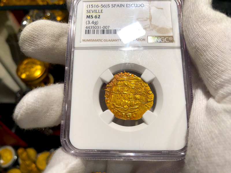 Spain 1 Escudo 1516-56 "Carlos & Johanna-Mint State" NGC 62 5