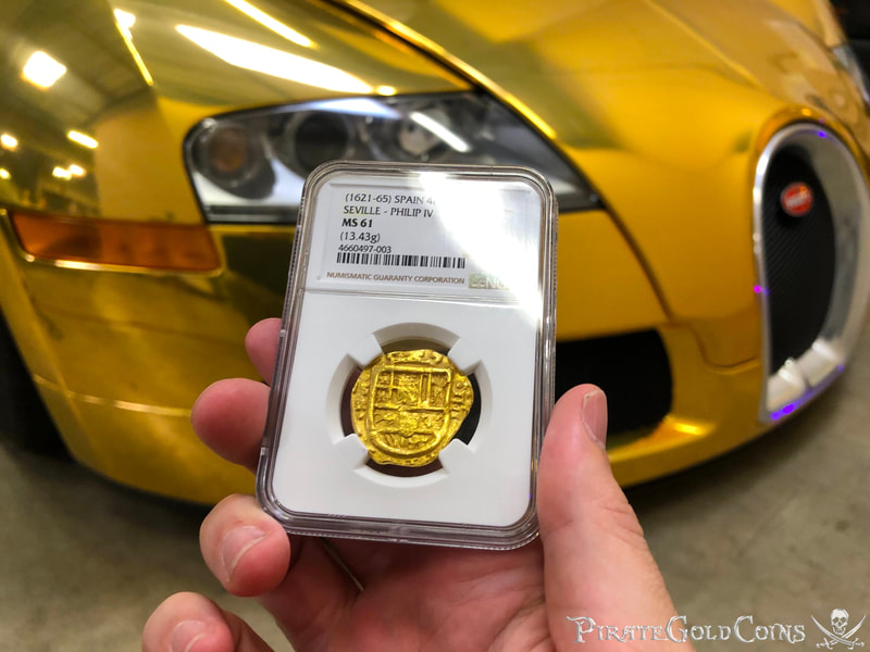 Spain 4 Escudos 1621-65 "Brute Style" NGC 61 Pirate Gold Coins 2