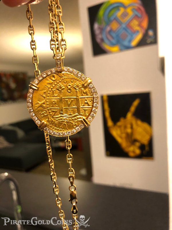 Peru 8 Escudos 1711 from the Fleet Shipwreck with Diamond Gold Bezel! 3