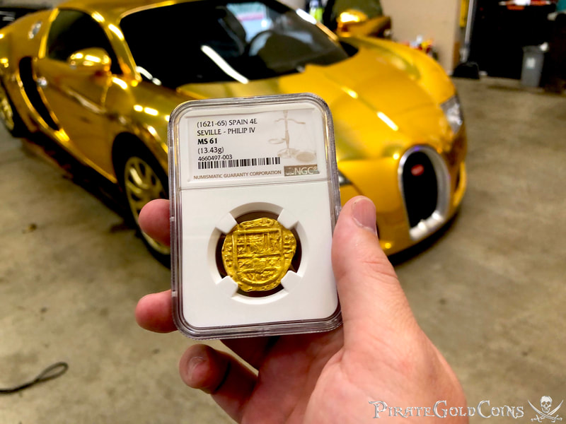 Spain 4 Escudos 1621-65 "Brute Style" NGC 61 Pirate Gold Coins 11