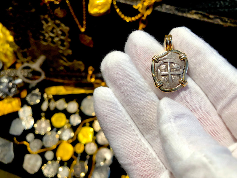 Bolivia 1 Real 1743 "Dated" 14kt Bezel Pirate Gold Coins Jewelry Treasures 3