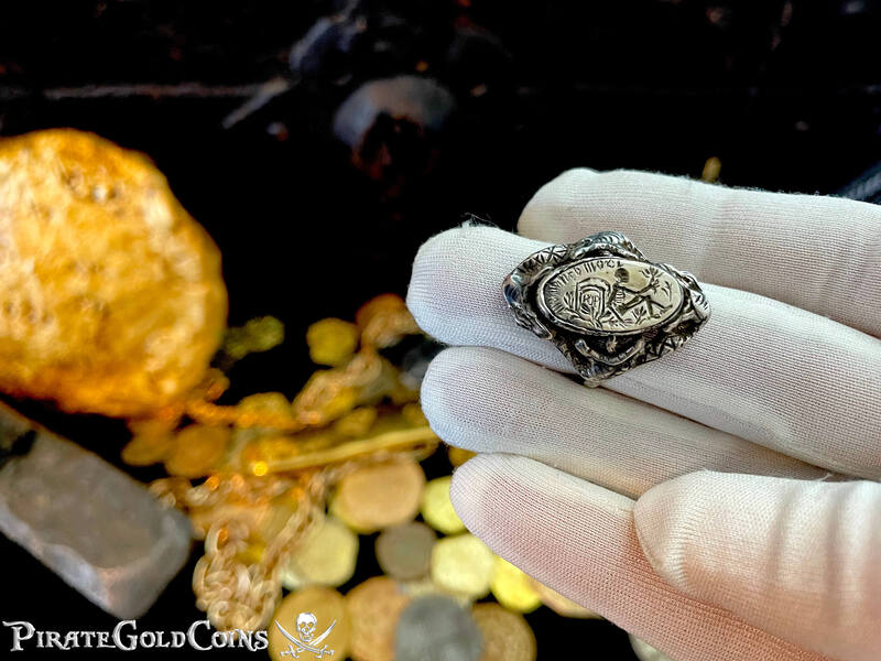 18th Century Georgian Ring Skeleton at Tomb "RIP" w/ Snakes 5