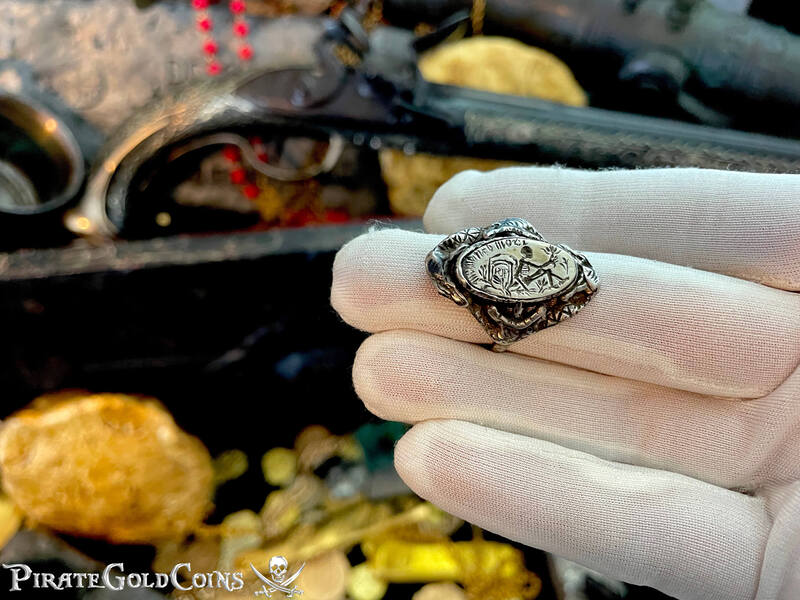 18th Century Georgian Ring Skeleton at Tomb "RIP" w/ Snakes 7