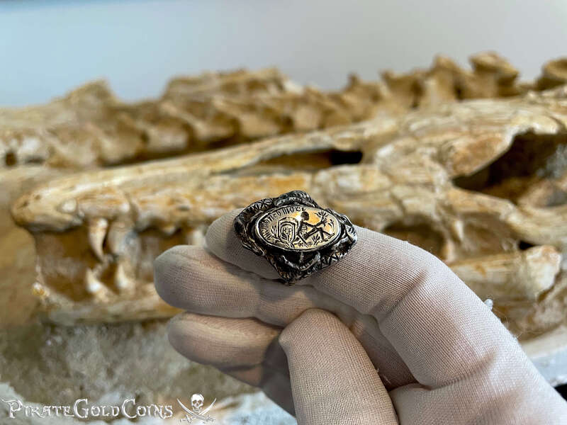 18th Century Georgian Ring Skeleton at Tomb "RIP" w/ Snakes 8
