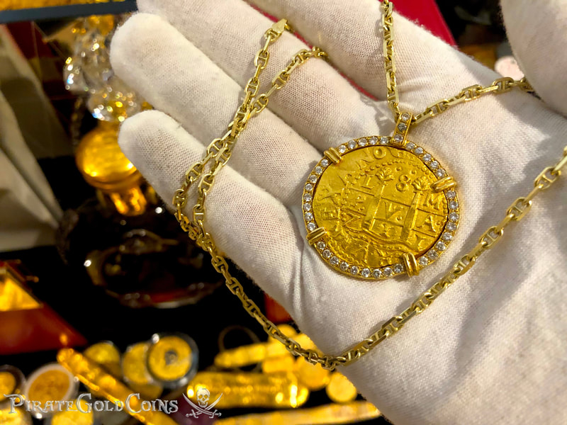 Peru 8 Escudos 1711 from the Fleet Shipwreck with Diamond Gold Bezel! 6