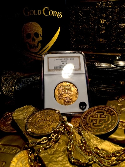 Spain  4 Escudos  1556-98  "Largest Denom for Philip II"  NGC 25 3