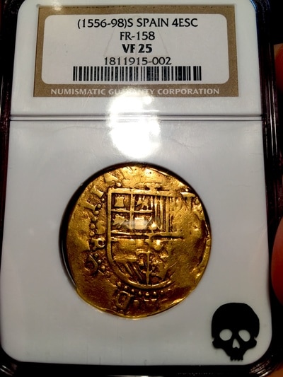Spain  4 Escudos  1556-98  "Largest Denom for Philip II"  NGC 25 7