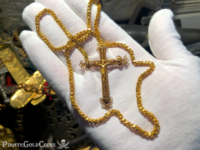 Gold Filigree Cross/ Crucifix & Olive Blossom Chain from 1715 Fleet Shipwreck 2