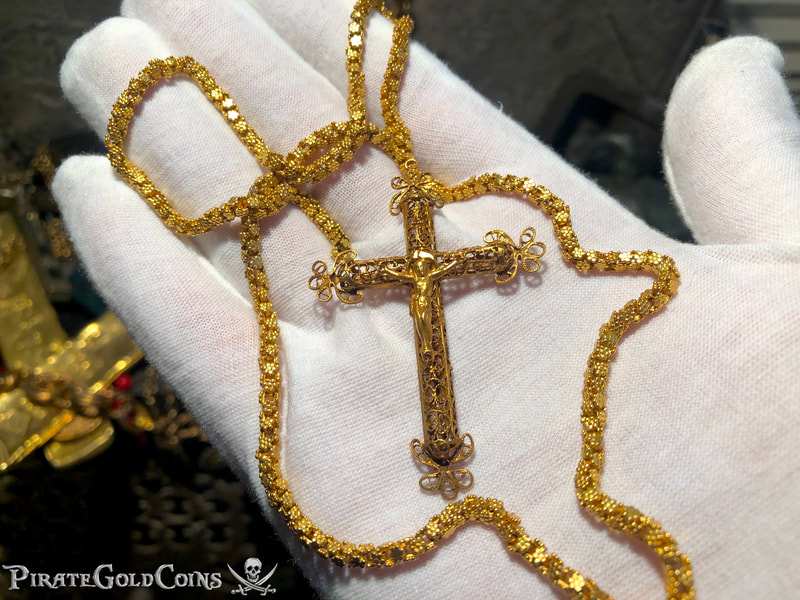 Gold Filigree Cross/ Crucifix & Olive Blossom Chain from 1715 Fleet Shipwreck 8