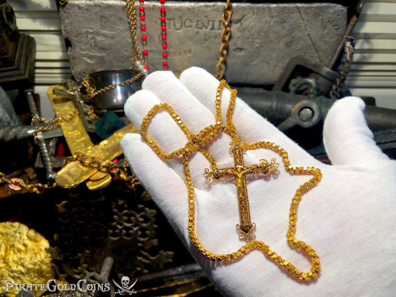 Gold Filigree Cross/ Crucifix & Olive Blossom Chain from 1715 Fleet Shipwreck 9