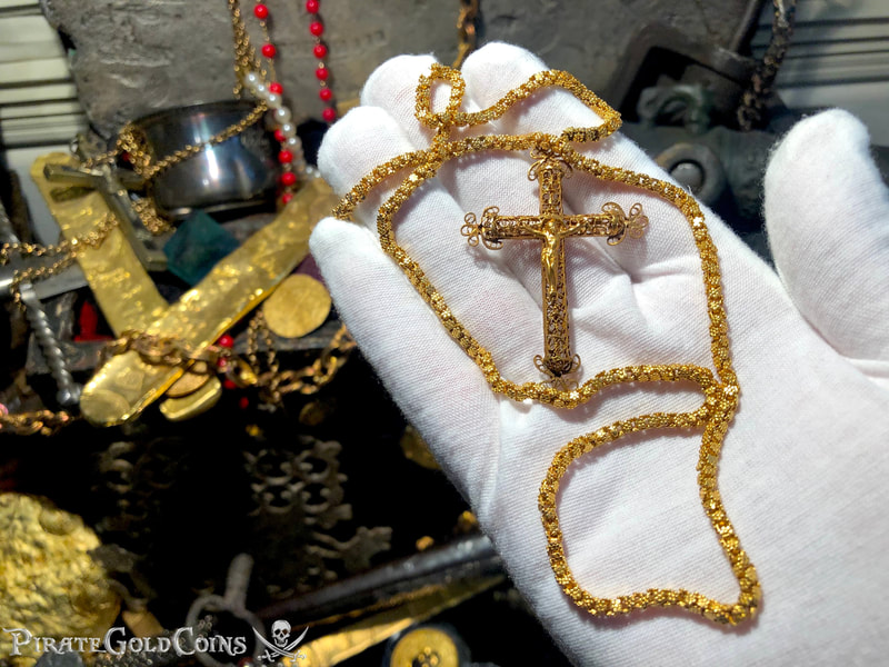 Gold Filigree Cross/ Crucifix & Olive Blossom Chain from 1715 Fleet Shipwreck 14