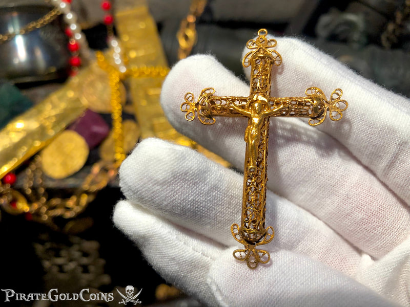 Gold Filigree Cross/ Crucifix & Olive Blossom Chain from 1715 Fleet Shipwreck 27