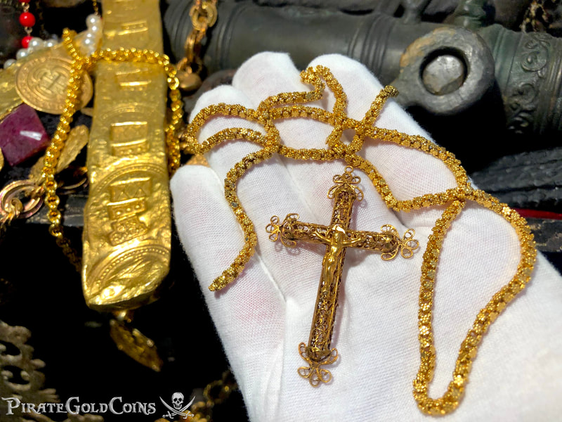 Gold Filigree Cross/ Crucifix & Olive Blossom Chain from 1715 Fleet Shipwreck 29