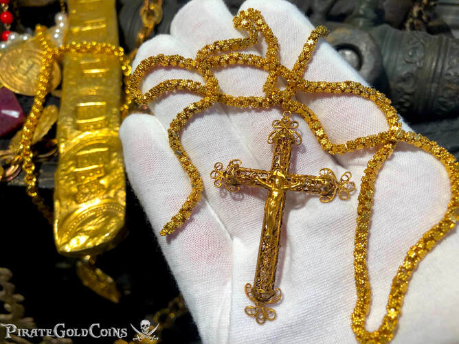 Gold Filigree Cross/ Crucifix & Olive Blossom Chain from 1715 Fleet Shipwreck 30