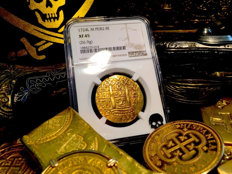 Peru  8 Escudos  1724  "Only 1 Known - King Luis I"  NGC 45