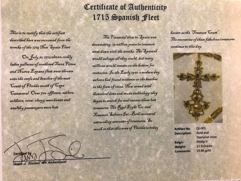 1715 Fleet Shipwreck "Queen's Jewels" Gold & Diamond Cross Pirate Gold Coins 3