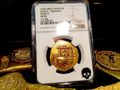 Spain  4 Escudos  1556-98  "Philip II"  NGC 45  Gold Doubloon 2