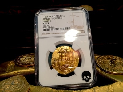 Spain  4 Escudos  1556-98  "Philip II"  NGC 45  Gold Doubloon 7