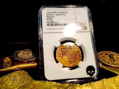 Spain  4 Escudos  1556-98  "Incredible Strike & Toning"  NGC 45 5