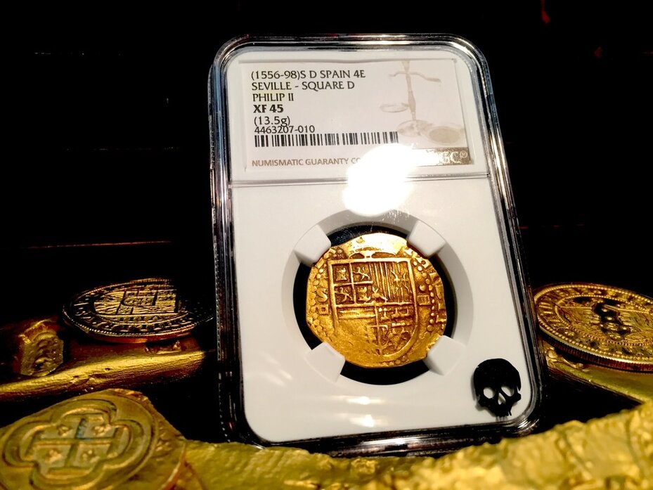 Spain  4 Escudos  1556-98  "Incredible Strike & Toning"  NGC 45