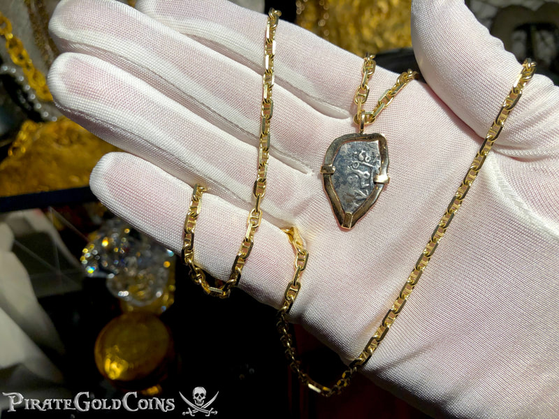 Mexico 1/2 Reales 1687 "Full Date" 18kt Gold Pendant 11