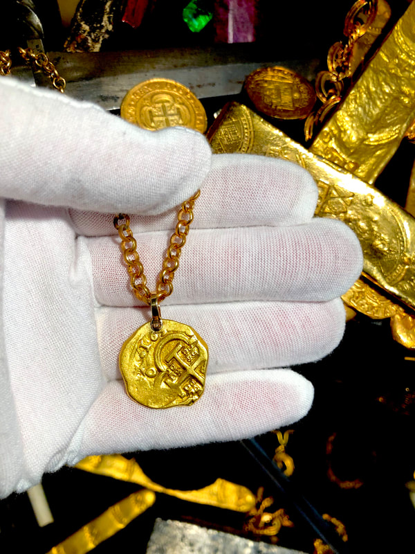 Spain 4 Escudos 1630 "Dated" with Hole Pirate Gold Coins Treasure Jewelry 2