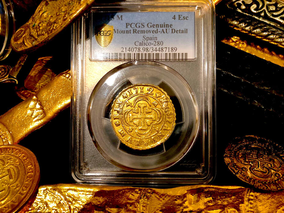 Spain  4 Escudos  1712  "RARE - Only 1 Graded"  PCGS AU Details