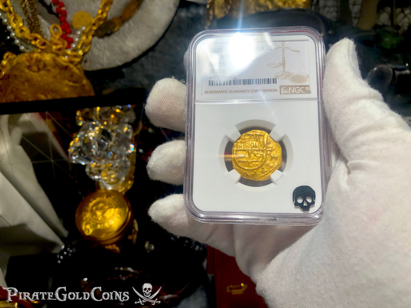 Colombia 2 Escudos 1621-65 "Philip IV" NGC 55  Pirate Gold Coins 2