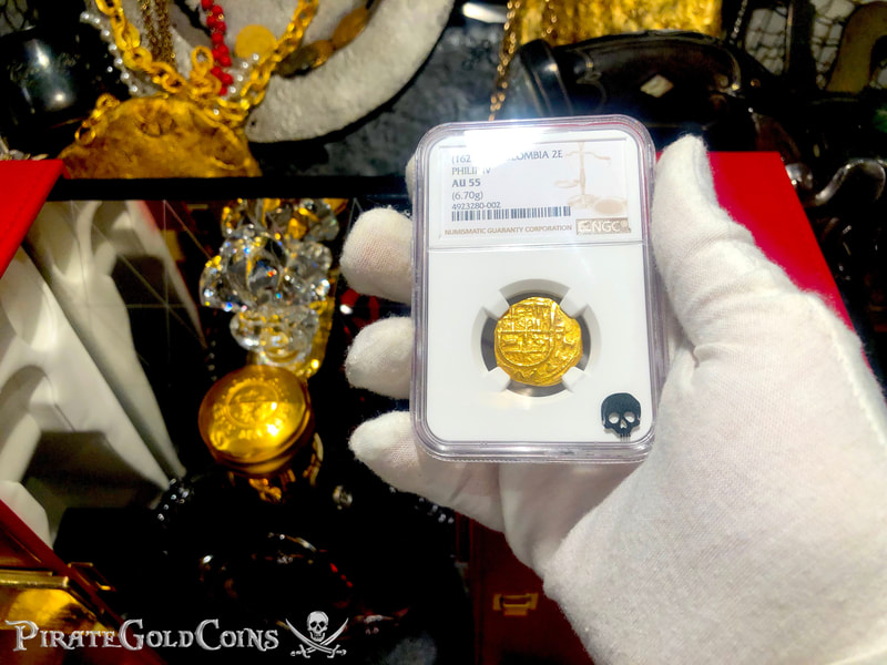 Colombia 2 Escudos 1621-65 "Philip IV" NGC 55  Pirate Gold Coins 3