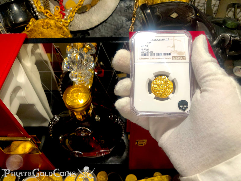 Colombia 2 Escudos 1621-65 "Philip IV" NGC 55  Pirate Gold Coins 4