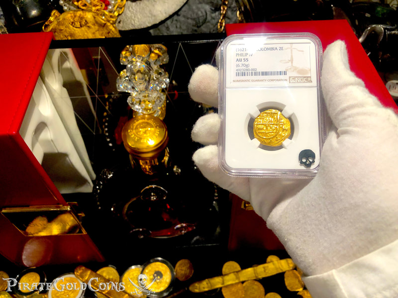 Colombia 2 Escudos 1621-65 "Philip IV" NGC 55  Pirate Gold Coins 5