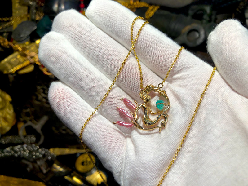 Atocha 1622 Emerald & Gold Mermaid with Pink Pearls 2