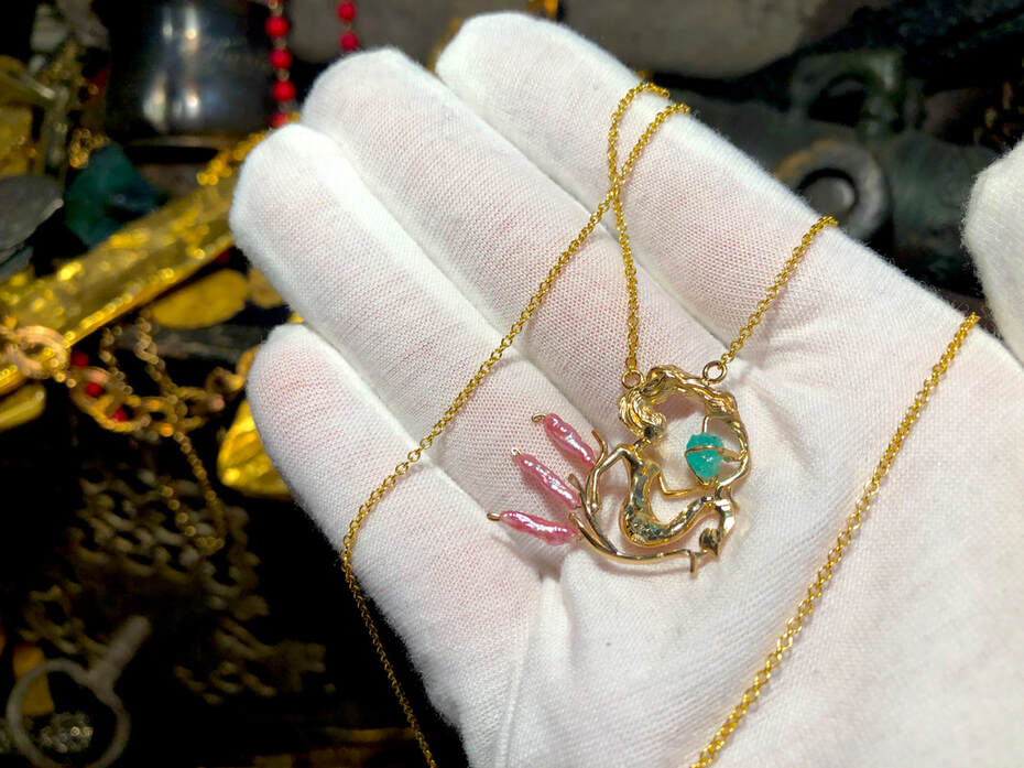 Atocha 1622 Emerald & Gold Mermaid with Pink Pearls