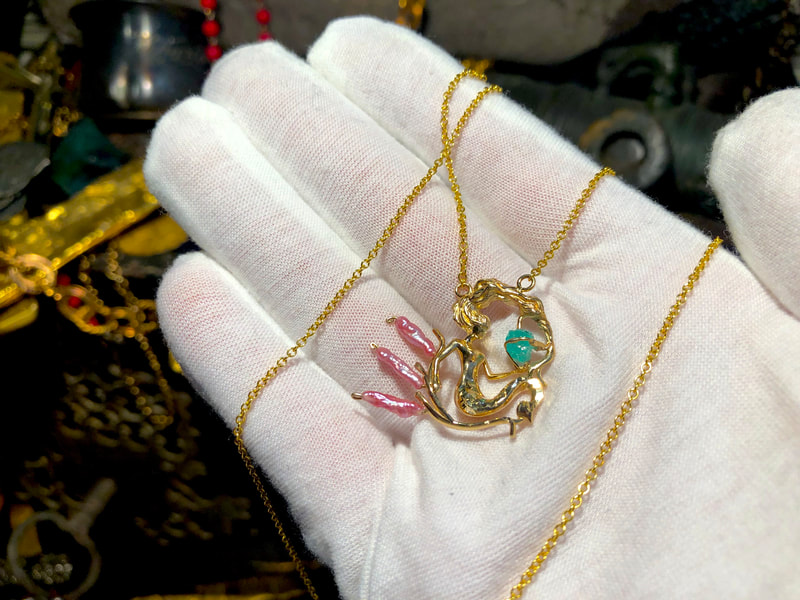 Atocha 1622 Emerald & Gold Mermaid with Pink Pearls 7