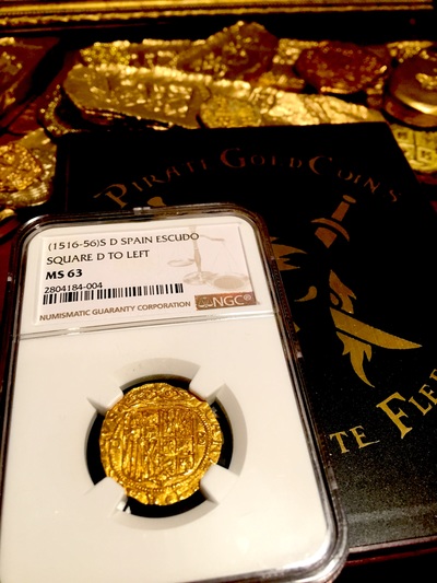 SPAIN 1 ESCUDO  1516-1556 "CARLOS & JOHANNA" GOLD COB DOUBLOON COIN ~ NGC MS 63 ~ ! 2