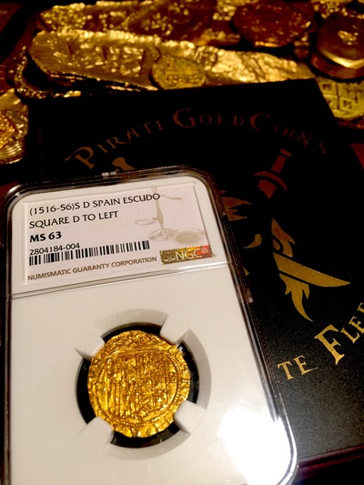 SPAIN 1 ESCUDO  1516-1556 "CARLOS & JOHANNA" GOLD COB DOUBLOON COIN ~ NGC MS 63 ~ ! 5
