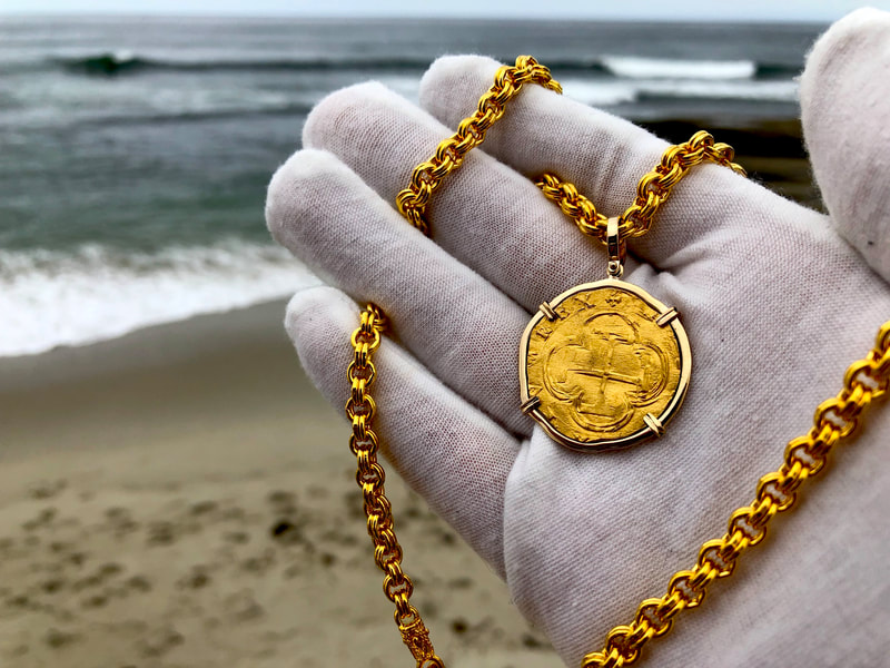 Spain 2 Escudos Toledo 1556-98 Pendant Pirate Gold Coins Jewelry Treasures 3